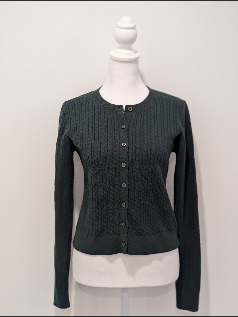 Old Navy Cable-Knit Long Sleeved Cardigan Sweater - Dark Green with Tan Buttons